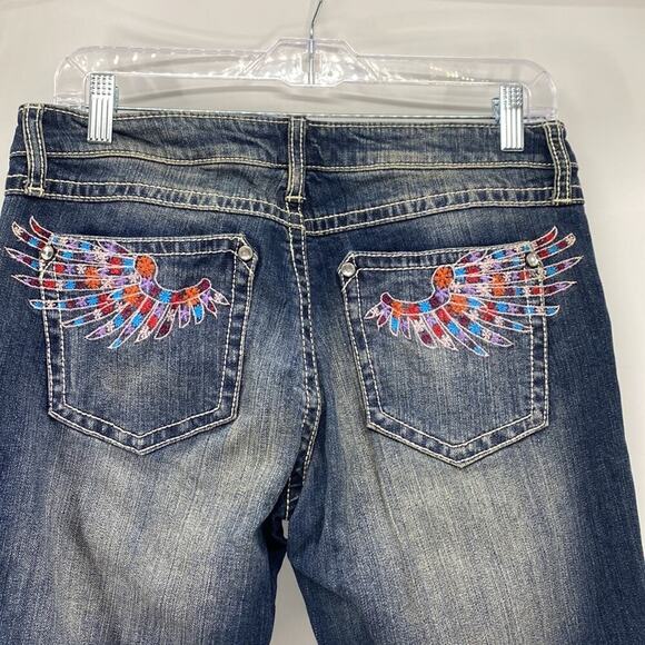 Wrangler Rock 47 angel wing embroidered sparkle ultra Low rise bootcut Y2K - Picture 6 of 7